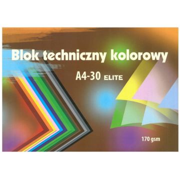 Blok Techniczny Kolorowy A4 30 Kartek 170g Elite Kreska