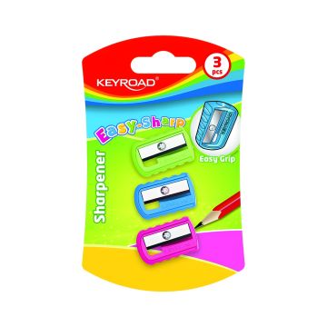 Temperówka plastikowa pojedyncza KEYROAD Easy-Sharp, mix kolorów, blister 3 szt.
