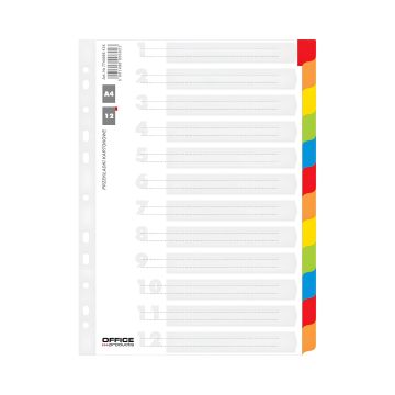 Przekładki biurowe OFFICE PRODUCTS kartonowe A4 227x297mm 12 szt lam. indeks mix kolorów