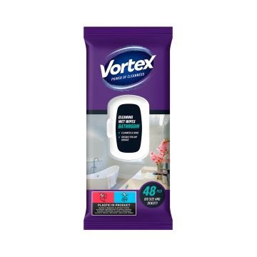 Chusteczki nawilżane VORTEX do łazienki z klapką zamykającą 48 sztuk