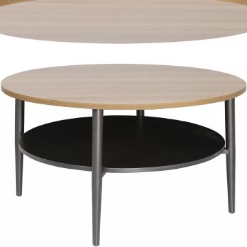 Ława okrągła Ella dąb czarny metal 80x45 cm z półką XL Signal