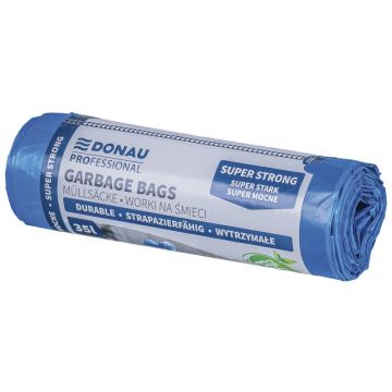 Worki na śmieci DONAU PROFESSIONAL, wytrzymałe, super mocne, z taśmą, 35l, 15 szt., niebieskie