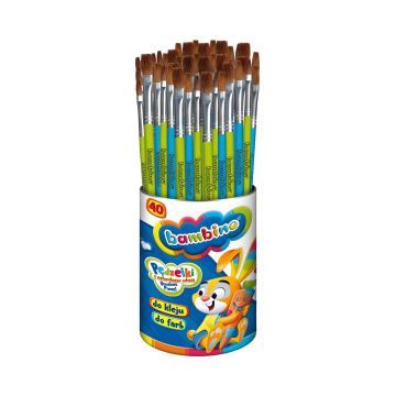 Pędzelki do farb i kleju Bambino w kubku zestaw 40 sztuk