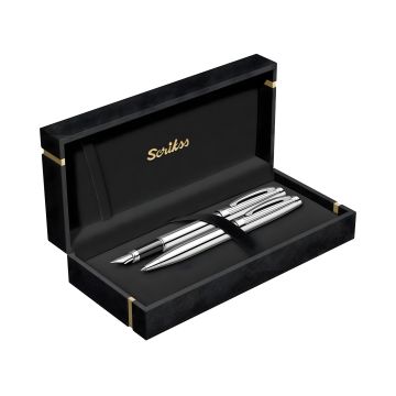 Zestaw pióro + długopis Scrikss Oscar 39 w tekturowym etui, kolor chrom