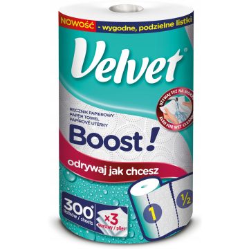 Ręcznik Papierowy Velvet Boost! Super Strong Trzywarstwowy 300 Listków