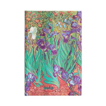 Kalendarz tygodniowy maxi 2025 Paperblanks Van Gogh's Irises 12-miesięczny w miękkiej oprawie z zamknięciem na gumkę układ horyzontalny