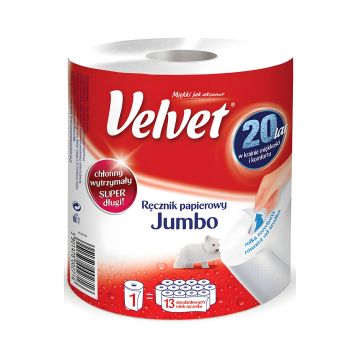 Ręcznik papierowy w roli celulozowy VELVET Jumbo dwuwarstwowy biały 500 listków