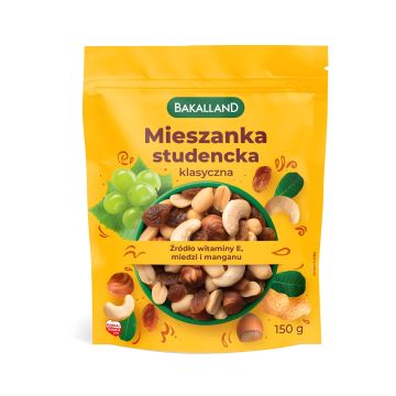 Mieszanka studencka BAKALLAND, orzechy i bakalie, opakowanie 150g