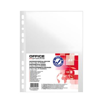 Koszulki na dokumenty A4 OFFICE PRODUCTS PP krystaliczne 60 mikronów 100 szt.
