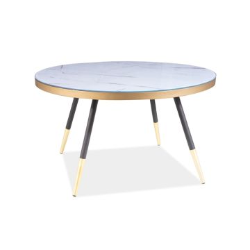 Ława okrągła 80 Cm biały marmur czarno-złota Vega Signal