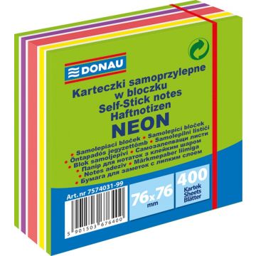 Kostka samoprzylepna DONAU 76x76 mm zielona mix neon pastel 400 kartek