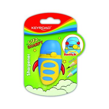 Temperówka plastikowa dwuostrzeniowa KEYROAD Duo Sharpy z pojemnikiem mix kolorów