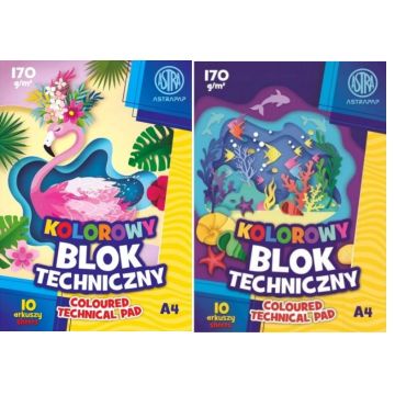 Blok techniczny kolorowy barwiony w masie A4 170g 10 arkuszy