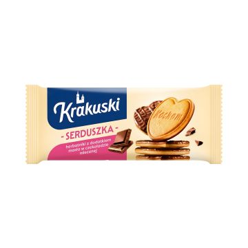 Ciastka KRAKUSKI, serduszka maślane w czekoladzie mlecznej, 171g