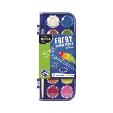Farby akwarelowe Kidea 12 kolorów w zestawie dla biura i szkoły
