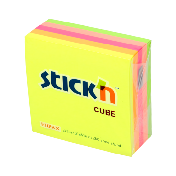 Bloczek samoprzylepny do biura STICK'N 51x51mm 250k - kolorowe karteczki neonowe