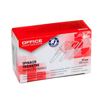 Spinacze trójkątne OFFICE PRODUCTS 31mm srebrne 100 sztuk do dokumentów biurowych