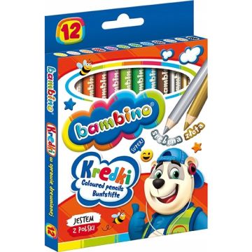 Kredki Szkolne Bambino 12 Kolorów z Glinki Kaolinowej 15cm