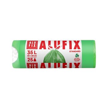 Worki na śmieci z taśmą ALUFIX polietylen HDPE zielone 35l 25 sztuk