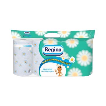 Regina papier toaletowy, 3-warstwowy, rumiankowy, biały, celuloza, 8 rolek, miękki, zapach rumianku