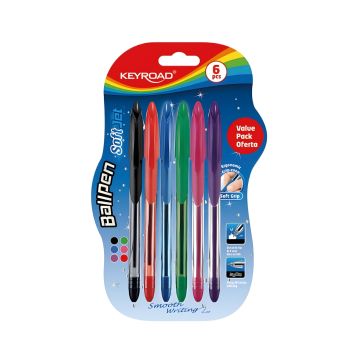 Długopis klasyczny KEYROAD Ball Pen Soft Jet 0,7 mm, 6 szt, blister, mix kolorów