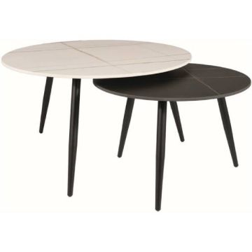 Zestaw 2 ław okrągłych blat ceramiczny marmur biały czarny Signal