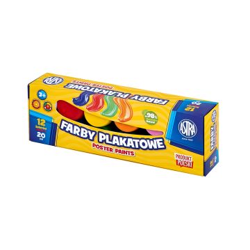 Farby plakatowe Astra 12 kolorów standardowe 20 ml zestaw w pudełku