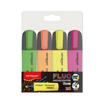 Zakreślacz KEYROAD Fluo Neon szerokość 1-5 mm 4 sztuki mix kolorów etui