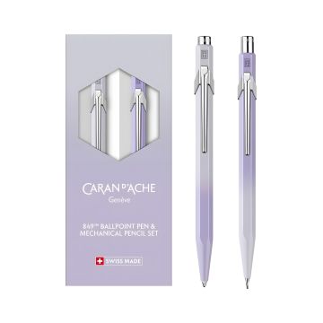 Zestaw długopis Caran d’Ache 849 i ołówek 844 Blooming Lavender w etui liliowo-szary