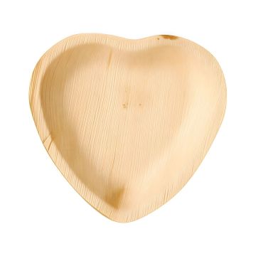Talerz papierowy z liści palmowych wzór Serce 15,5 x 3 cm 25 sztuk