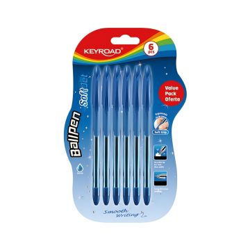 Długopis klasyczny KEYROAD Ball Pen Soft Jet 0,7 mm niebieski, 6 szt. blister