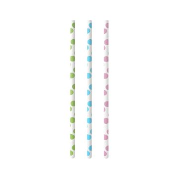 Słomki papierowe Dots wzór kropki 6x200 mm białe do napojów 25 sztuk