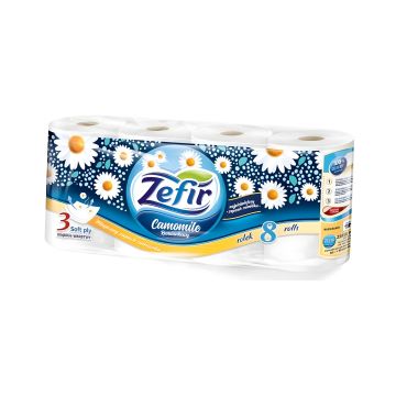 Papier toaletowy Zefir Rumianek, biały, 3-warstwowy, 8 rolek, 144m, z rumiankiem