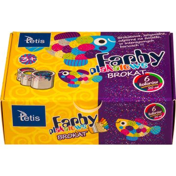 Farby Plakatowe Brokatowe 20ml Zestaw 6 Kolorów KF003-A TETIS