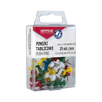 Pinezki biurowe kolorowe beczułki OFFICE PRODUCTS w pudełku mix kolorów 25 sztuk