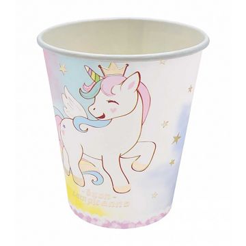 Kubek papierowy z motywem jednorożca mix kolorów 9 cm 6 sztuk