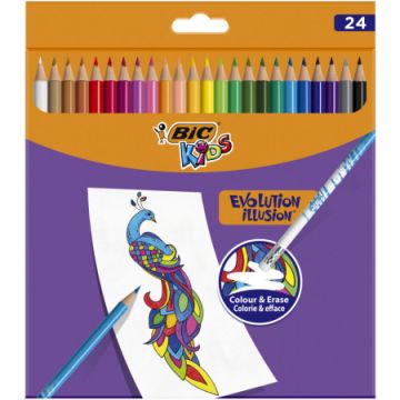 Kredki Ołówkowe Zmazywalne BIC Kids Evolution Illusion Pudełko 24 Kolory