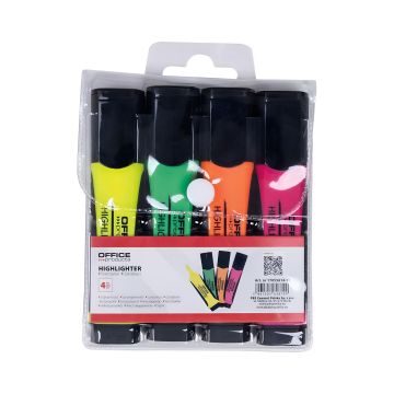 Zestaw zakreślaczy OFFICE PRODUCTS z gumowym uchwytem 2-5 mm 4 szt. mix kolorów w etui