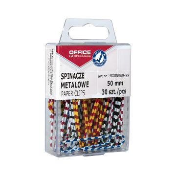 Spinacze metalowe OFFICE PRODUCTS Zebra powlekane 50mm w pudełku 30 sztuk mix kolorów