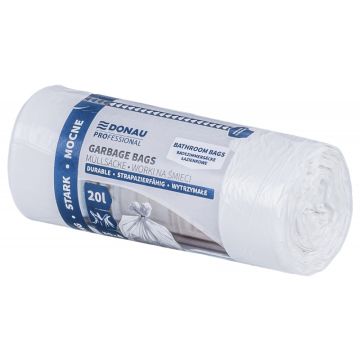 Worki na śmieci DONAU PROFESSIONAL, wytrzymałe, mocne, łazienkowe, z uszami, 20l, 30 szt., białe