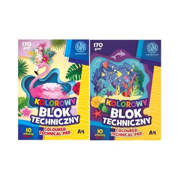 Blok techniczny kolorowy barwiony w masie A4 170g 10 arkuszy