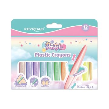 Kredki świecowe KEYROAD Pastel plastikowe dwustronne mix kolorów pastelowych 12 sztuk