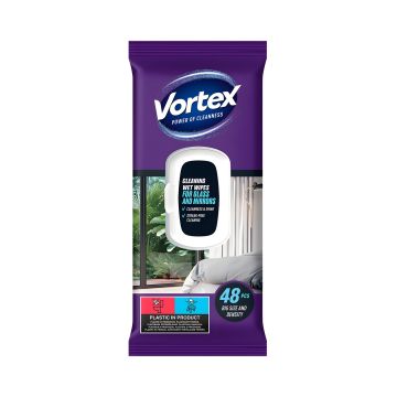 Chusteczki nawilżane VORTEX do szyb i luster z klapką 48 sztuk profesjonalne