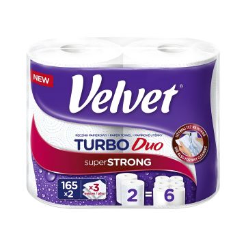 Ręcznik papierowy w roli celulozowy VELVET Turbo Duo 3-warstwowy biały 2 rolki po 165 listków