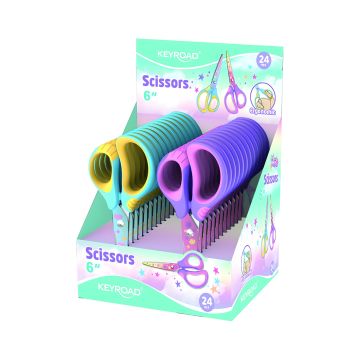 Nożyczki szkolne KEYROAD pastelowe 15,5 cm z miękkimi uchwytami display mix kolorów
