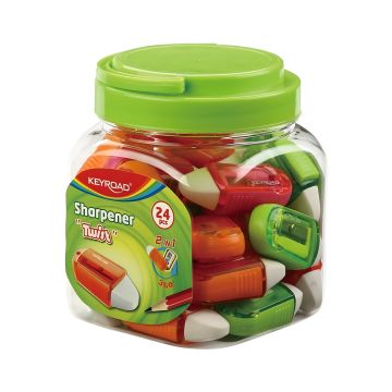 Temperówka plastikowa KEYROAD z gumką Twist pojedyncza w tubie