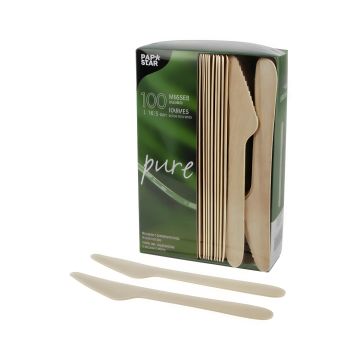 Noże jednorazowe z drewna brzozowego PURE 16,5 cm 100 sztuk opakowanie