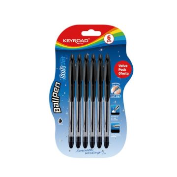 Długopis klasyczny KEYROAD Ball Pen Soft Jet 0,7 mm czarny blister 6 sztuk