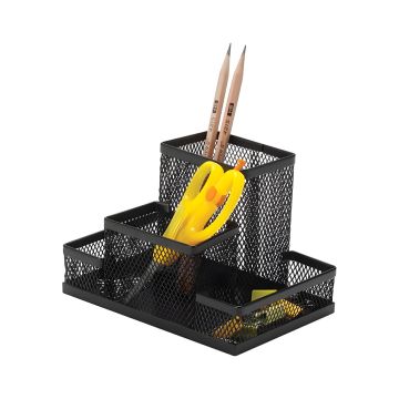 Przybornik na biurko Q-CONNECT Office Set metalowy z 4 komorami czarny
