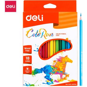 Kredki Ołówkowe Bezdrzewne COLORUN DELI 18 Kolorów Trójkątne
